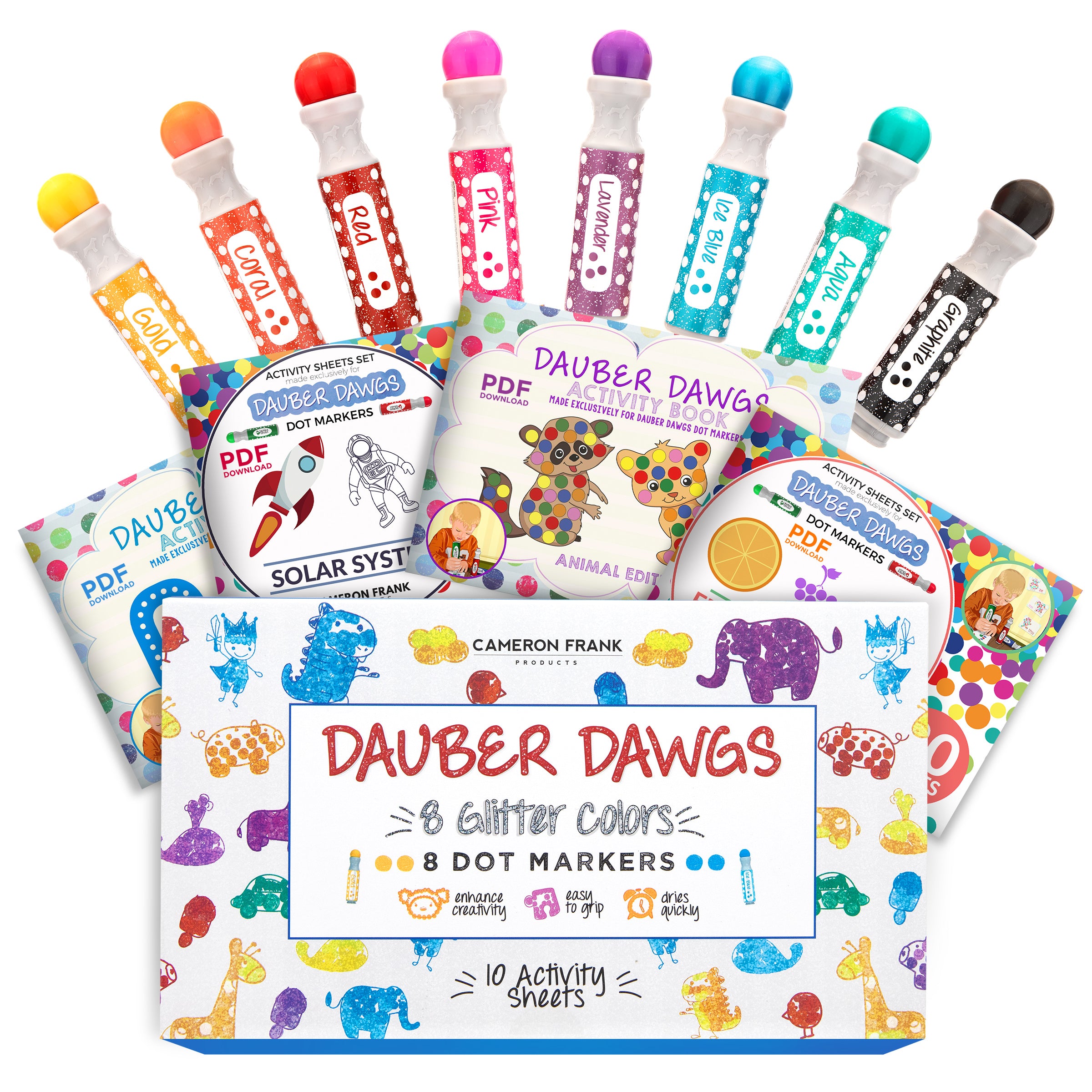 Washable 8 Colors Dab and Dot Markers Pack Set. Fun Art Supplies for Kids Toddlers and Preschoolers. Non Toxic Arts and Crafts Supplies. Includes