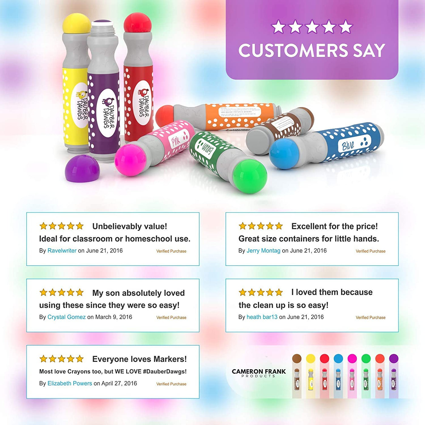 Cameron Frank Products Dot Markers for Toddlers 1-3 - Set of 8 Dauber Dawgs  Washable Dot Paints with 3 Activity Book PDFs | Dot Daubers for Creative